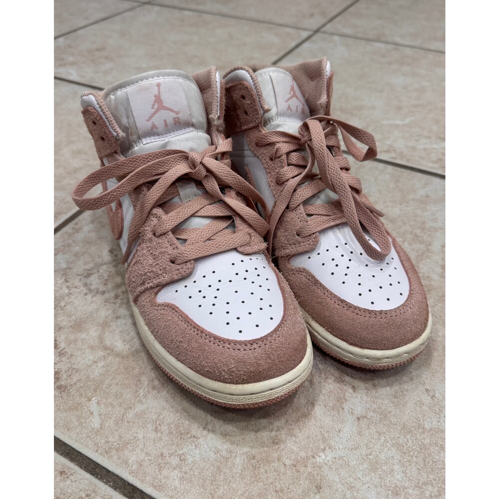 Air Jordan Kid's 1 Mid Pink Suede Sneakers - Size 4.5yr
